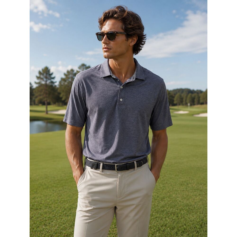 FootJoy FJ Men’s Golf Polo Shirt Gray Striped Collar Performance Stretch Size L